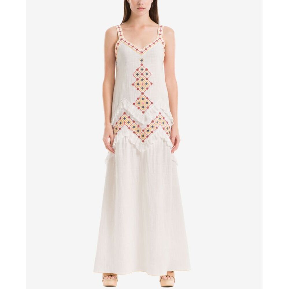 Max Studio London Embroidered Maxi Dress White S